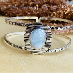 Rainbow Moonstone Gemstone Silver Cuff Bracelet
